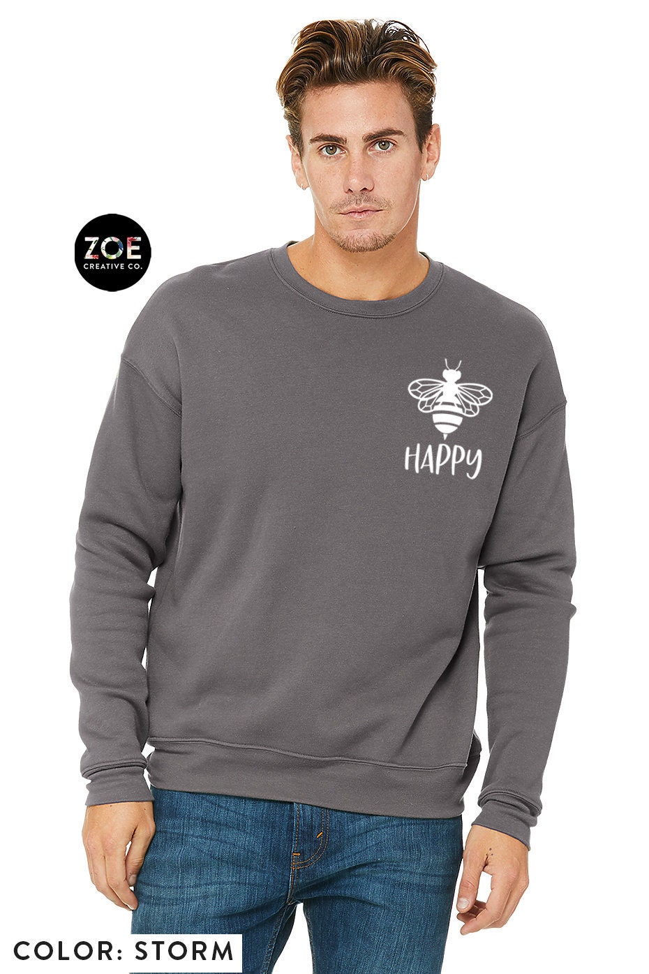 Bee Happy Sweatshirt Bee Fleece Sweater Bee Happy Shirt Bee Pocket Sweatshirt Inspirational Shirts Be Happy Sweatshirt Pocket Design Etsy Canada