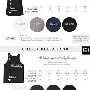Może przedstawiać: Tabela rozmiar&oacute;w dla tank top&oacute;w z odkrytymi plecami i tank top&oacute;w Bella unisex. Tabela pokazuje wymiary w calach dla rozmiar&oacute;w XS, S, M, L, XL i 2XL. Tabela zawiera r&oacute;wnież wskaz&oacute;wki dotyczące dopasowania dla kobiet i mężczyzn.