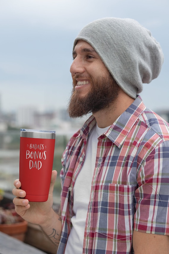 Badass Bonus Dad Tumbler for Dad Tumbler from Daughter, Laser Engraved Stepdad Coffee Travel Mug, Stepfather Father's Day Gift, 20 oz Cup