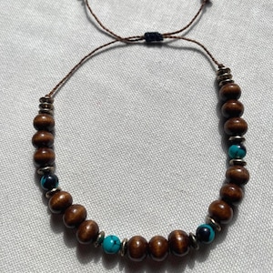 Wood| Turquoise beaded bracelet | unisex