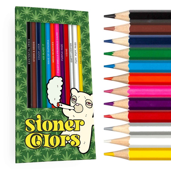 Stoner Colors Colored Pencil Set for Adult Stoner Fans | Set of 12 Stoner-Inspired Pencils with Clever References