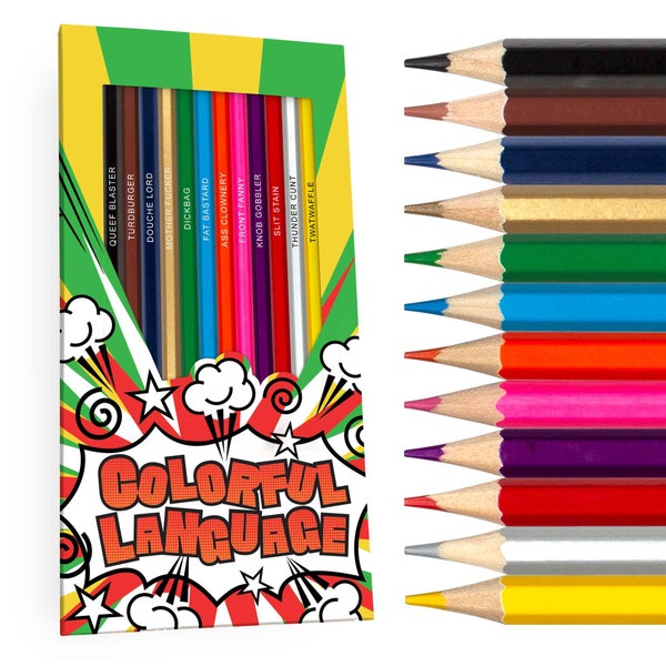 Colorful Language Colored Pencil Set for Adult Fans of Bad Words | Set of 12 Profanity-Inspired Pencils with Hilariously Vulgur Words