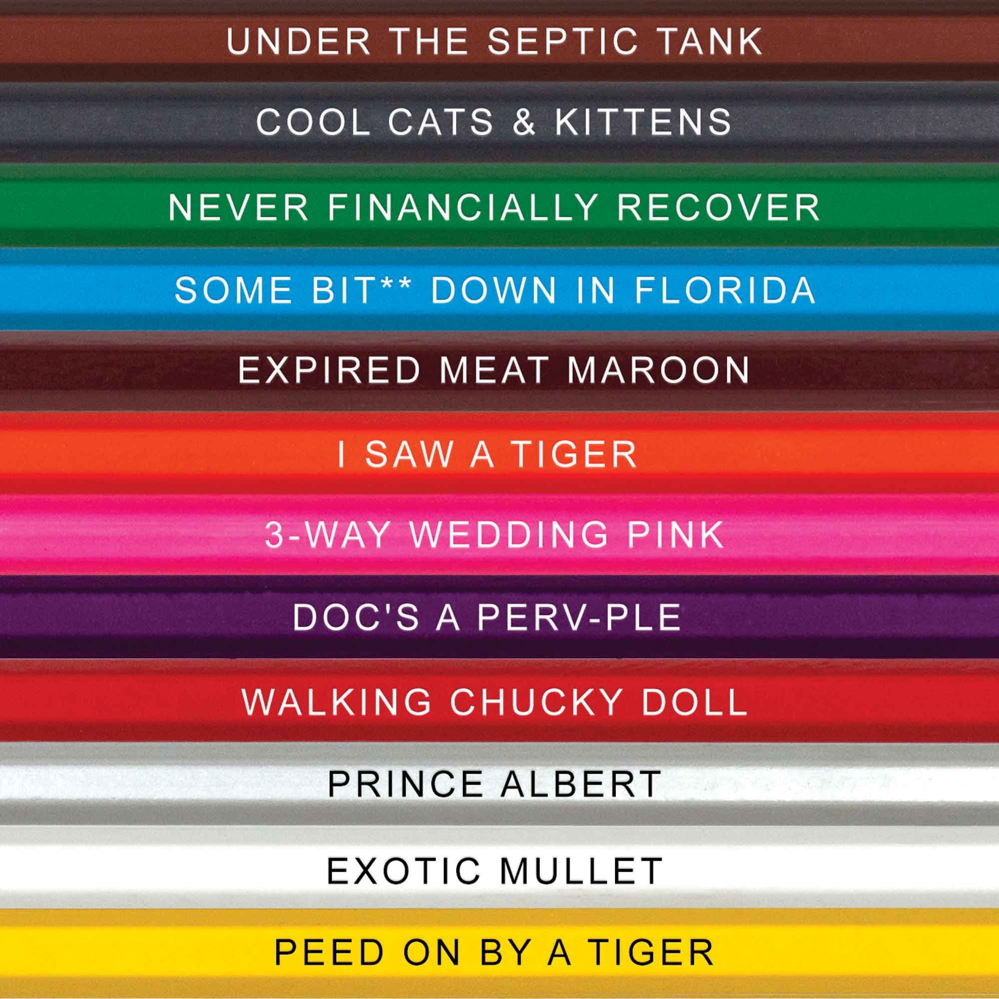 Exotic Colors Colored Pencil Set for Fans of Tiger King | Set of 12 Tiger King-Inspired Parody Pencils | Each Color Pencil Is Foil-Stamped with Clever