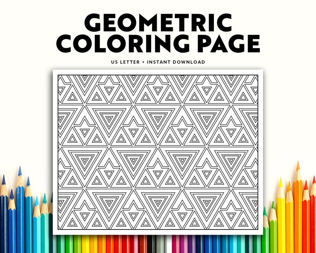 Geometric Triangle Pattern Coloring Page for Adults (printable PDF ...