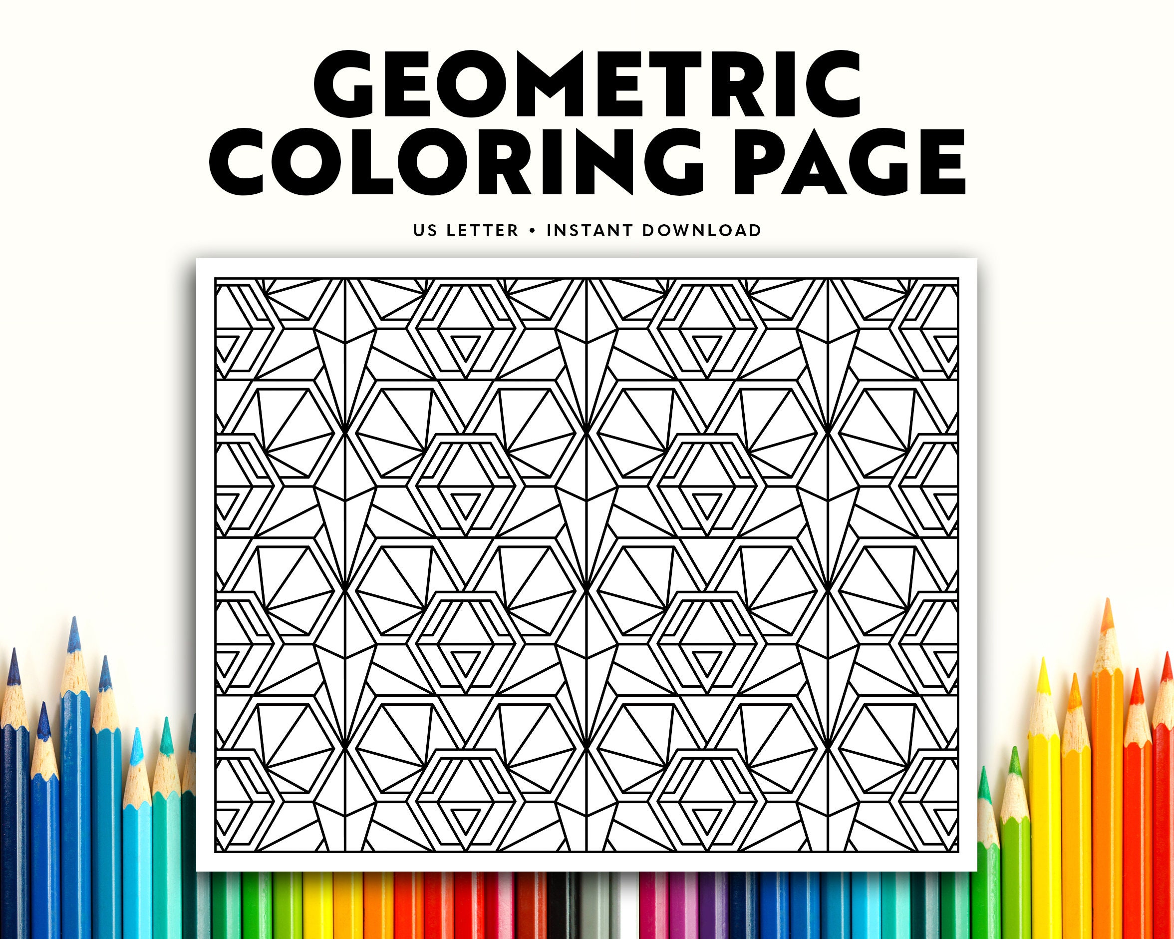 Geometric Abstract Coloring Page: Symmetrical Polygon Pattern (Digital Download)