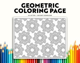 PRINTABLE Adult Coloring Page, Relaxing Coloring Sheet, Geometric Abstract Symmetrical Radial Circular Repeat Pattern - Evergreen