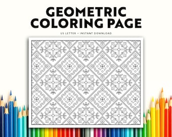 Geometric Abstract Coloring Page: Royal Polygon Pattern (PDF)