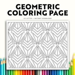 PRINTABLE Adult Coloring Page, Relaxing Coloring Sheet, Geometric Abstract Symmetrical Polygon Monoline Repeat Pattern - Kites