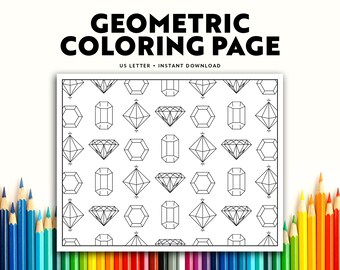 Geometric Gemstone Adult Coloring Page: Abstract Diamond Pattern (PDF)