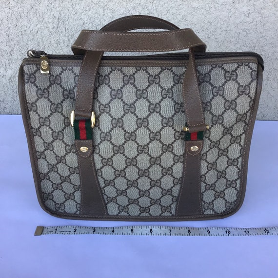 Gucci Vintage Gucci GG Supreme Canvas & Brown Leather Mini Boston Bag
