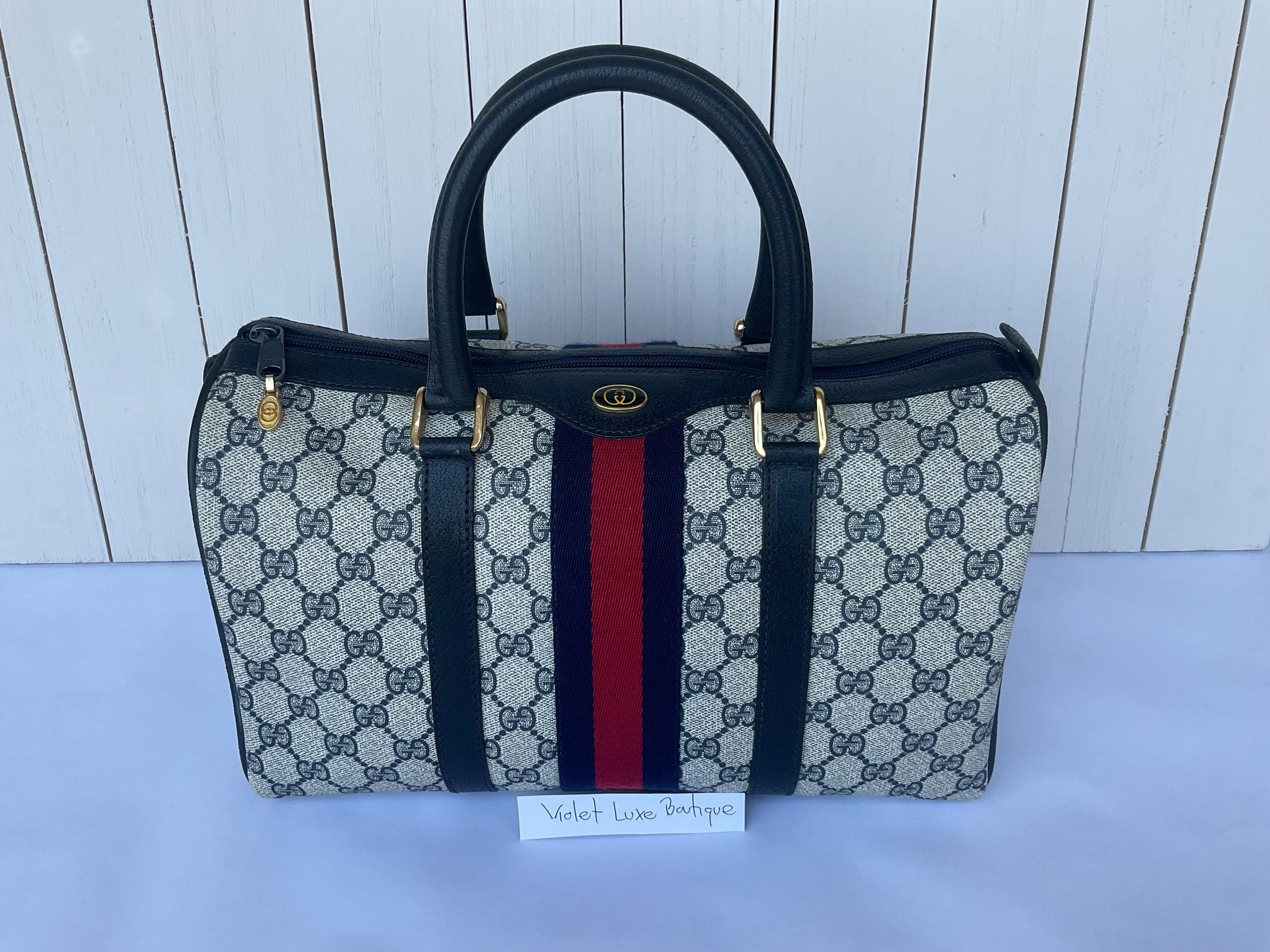 Vintage Gucci Blue Boston Bag - Etsy