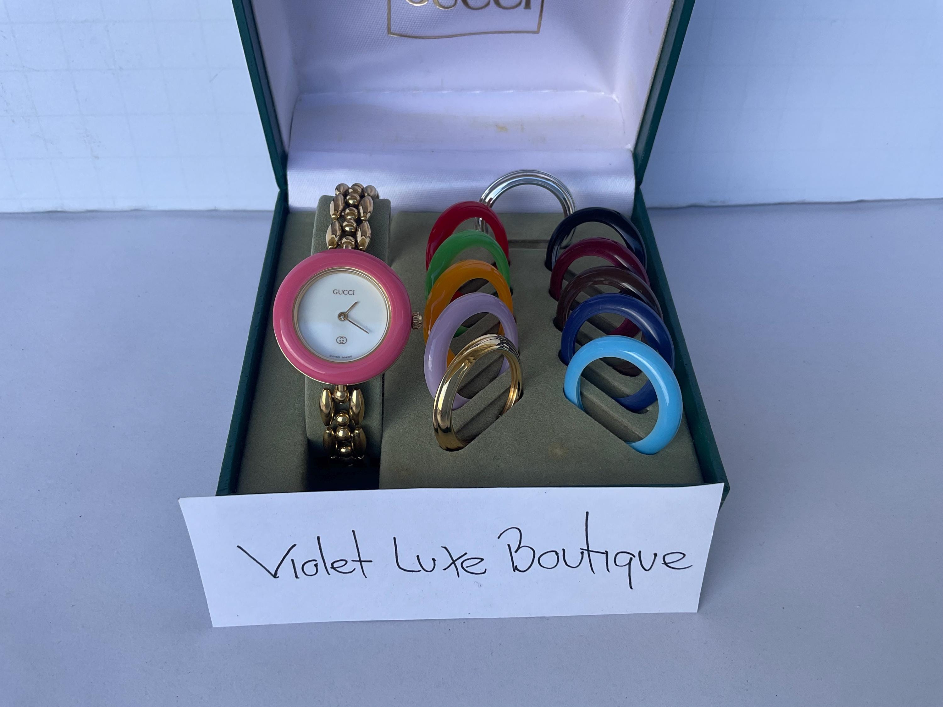 Vintage Gucci 1100L Change Bezel Watch Rice Links Bracelet Gold