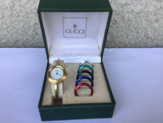 Vintage Gucci Bangle Bracelet Watch Womens 13 Color Bezels Box + Papers |  eBay