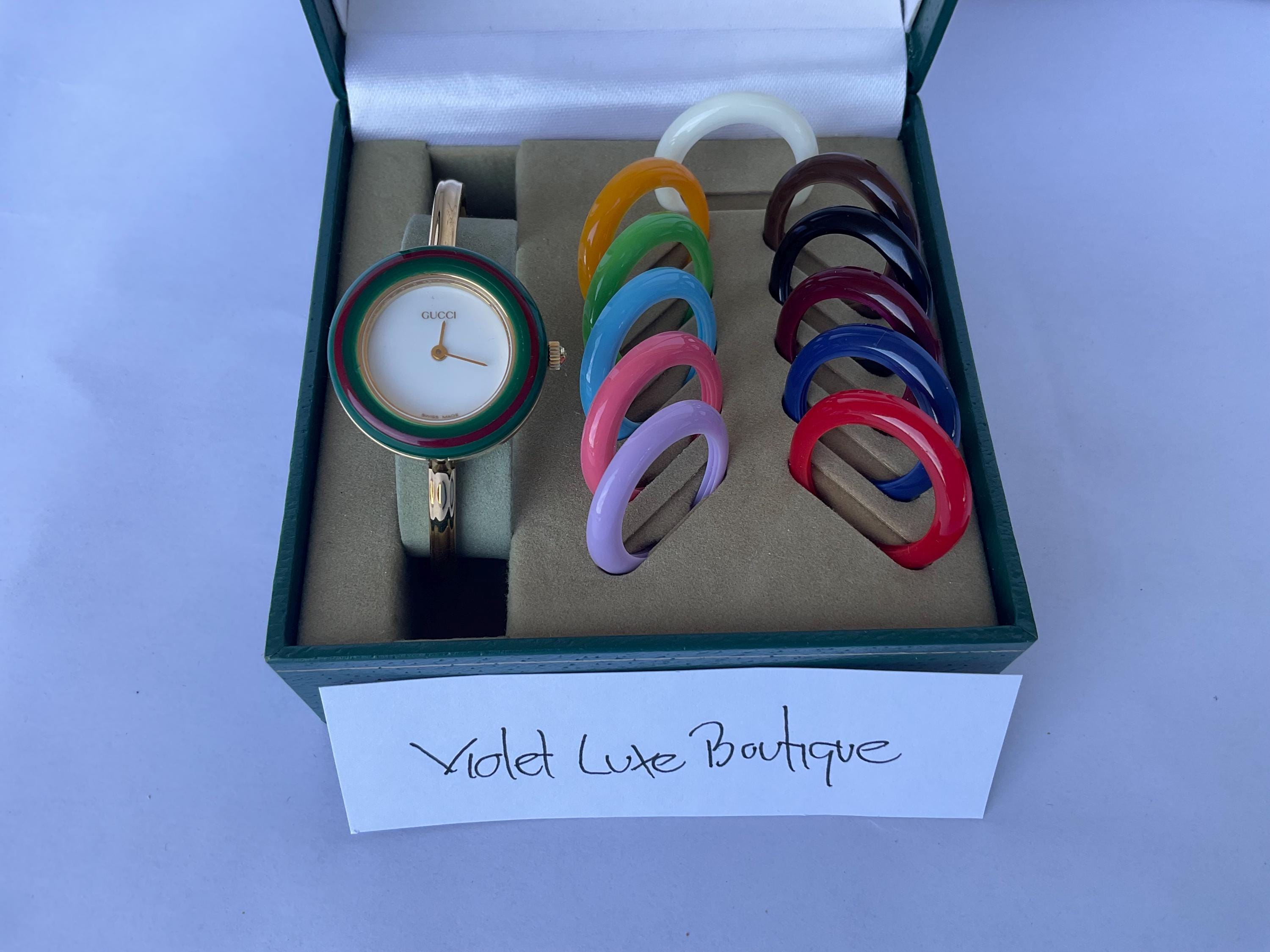 Vintage Gucci 11/12.2 Change Bezel Bangle Watch Gold Plated Petite