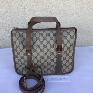 Vintage Gucci Ophida Web Stripe Brown Canvas Leather Boston Hand bag with Detachable Strap