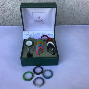 1990’s Vintage Gucci 11/12.2 Interchangeable Bezel Bangle Watch Petite Stainless Steel Used Preowned Condition
