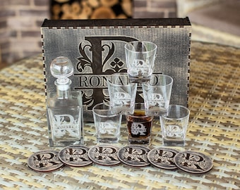 Whisky Dekanter Set, Weihnachtsgeschenk, gravierte Karaffe, Whiskygläser, Vatergeschenk, benutzerdefiniertes Glasset, Whiskygläser Set, Barzubehör Set
