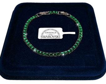 Pulsera Trilogy Tennis para Hombre y Mujer Verde 3 mm en Acero con Cristales Swarovski Elements - Made in Italy