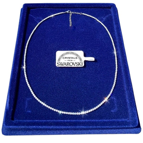 Trilogy Tennis-Halskette für Damen und Herren, weiß, 3 mm, aus Stahl mit Swarovski Elements-Kristallen – hergestellt in Italien