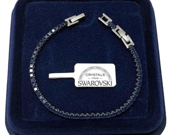 Bracciale Trilogy Tennis Uomo Donna Blu 3mm in Acciaio con Cristalli Swarovski Elements - Made in Italy