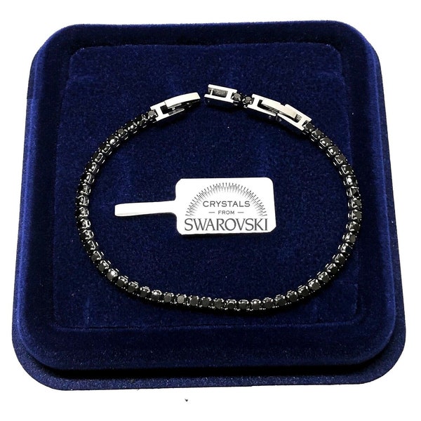 Trilogy-Tennisarmband für Damen und Herren, Schwarz, 3 mm, aus Stahl mit Swarovski Elements-Kristallen