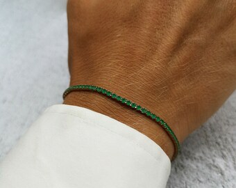 Pulsera Tennis Trilogy Verde de 3 mm en Acero con Cristales Swarovski Elements - Made in Italy