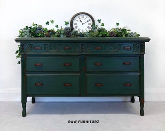 SOLD ~ Vintage green sideboard. Art Deco Chest of Drawers. Hallway and bedroom furniture. Green sideboard. Large chest of drawers.