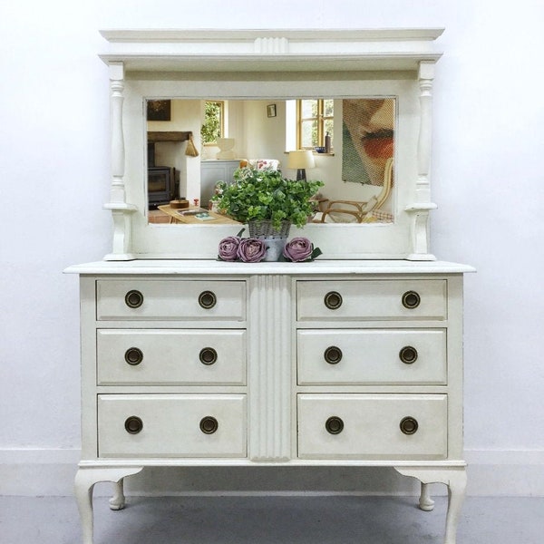 SOLD ~ Antique Sideboard. Hand painted white antique sideboard. Annie Sloan chalk paint. Welsh Dresser. Hallway and dining room furniture.