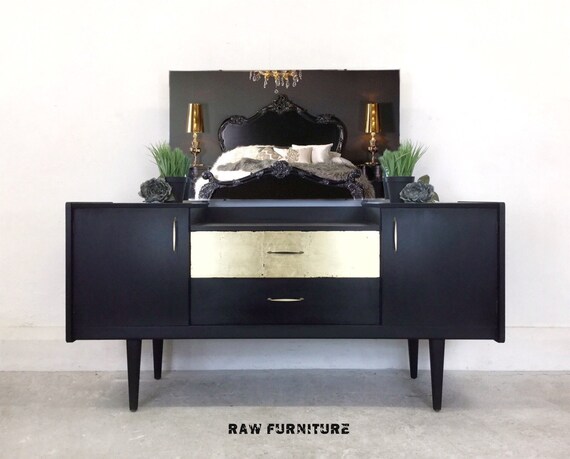 SOLD Black and Gold Dressing Table. Bedroom furniture. Hand | Etsy