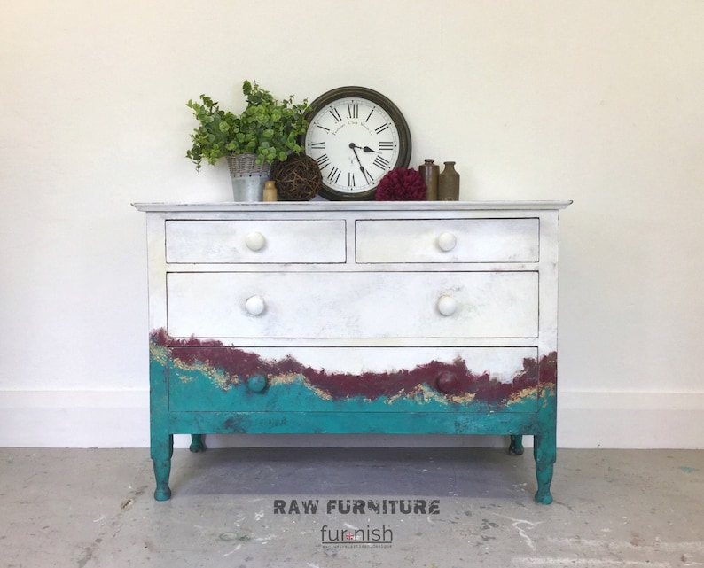 Sold Chest Of Drawers Shabby Chic Country Cottage Furniture Abstract Hand Painted Annie Sloan Chalk Paint Bedroom Storage