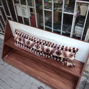 35x103cm / 14x40inc cara de terciopelo orginal tirar almohada alfombra, lumbar vintage turco oushak almohada, cojín de lana, almohadas tirar almohada.