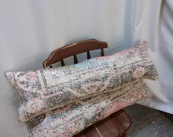 Vintage Oushak Lumbar Pillow Cover: Turkish Rug Design, 35x12 inch
