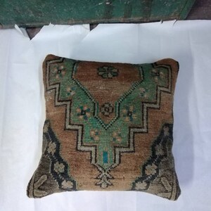 funda de cojín 15x15inc tirar pequeña alfombra de cojín, almohada de oushak turco vintage lumbar, cojín de cubierta de lana, almohadas de decoración tirar almohada.38x38cm