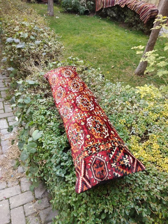 Red Velvet Bokara Turkmen Pillow Rug: Vintage Turkish Oushak
