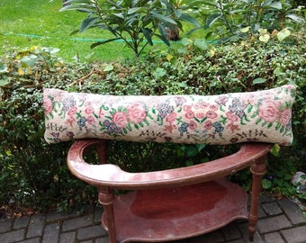 Blommig vintage turkisk Oushak ländryggskudde: Lång grön mattkudde (122 x 30 cm)