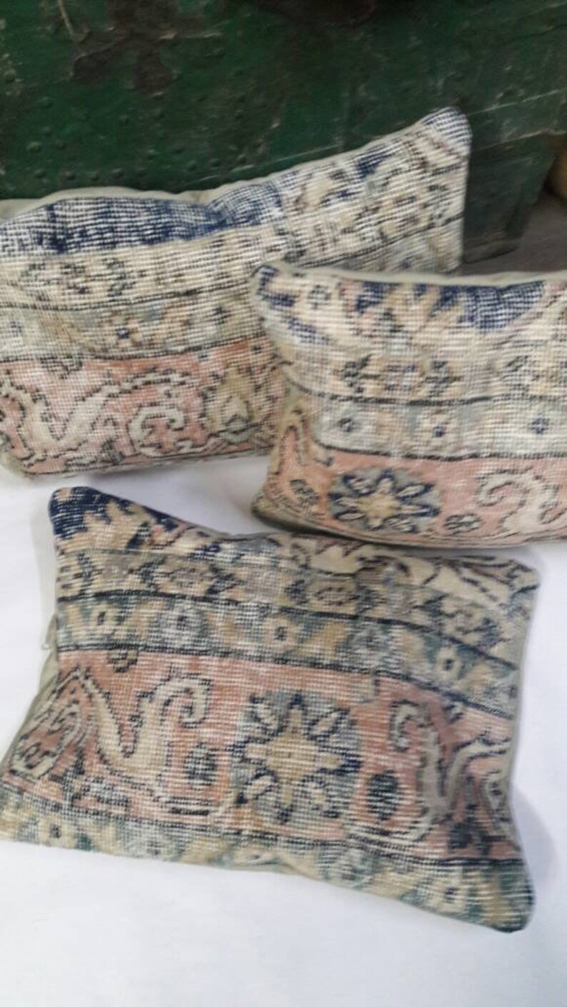 Set of 3 cushion,turkish pillows kilim pillows.throw lumbar pillows.embroidery 14x20inc pillows wool pillow carpet pillow.cm50x35