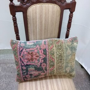 cojín lumbar lowpile alfombra lumbar, almohada turca vintage oushak, cojín de cubierta de terciopelo, almohadas de decoración de 14x20inc tirar 35x50cm