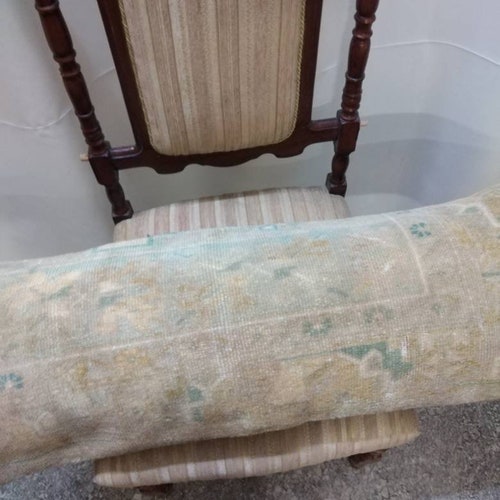 Tapestry decor buy 90x35 cm/inc.35x14 . Muted green beige carpet lumbar pillow wool 35x14inc