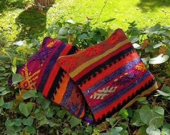 Small Vintage Oushak Rug Pillow Cover: Turkish Bohemian Decor (40x40cm)