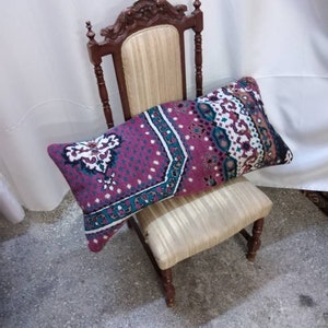 regalos para mamá 90x40cm / inc.35x16 alfombra de almohada púrpura, almohada oushak turca vintage lumbar, cojín de cubierta de lana, almohadas de lanzamiento de almohadas.