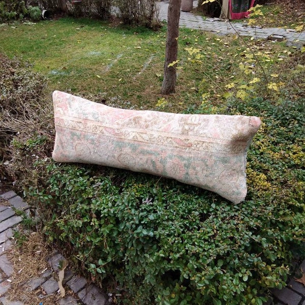 christmas gifts 35x90 cm/inc.14x35 pink green lumbar   faded beige cushion  muted  carpet lumbar pillow wool rug