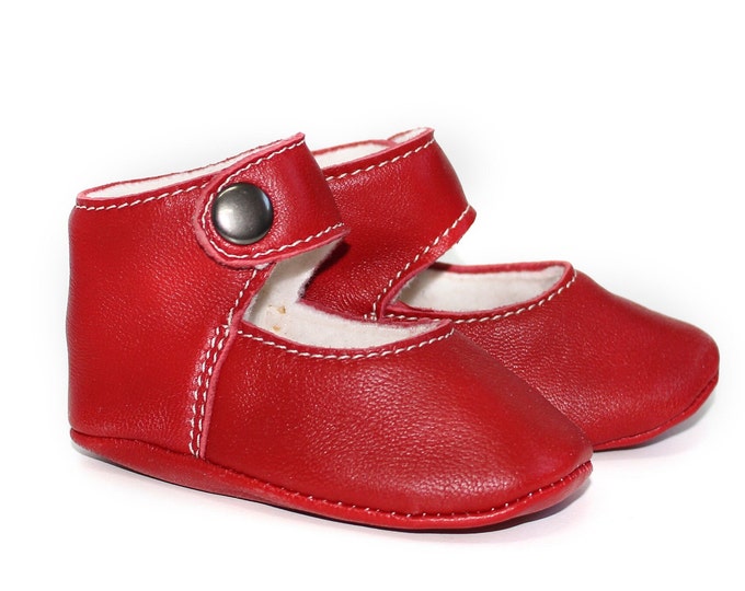 Shoes for baby girl, red ballerina model, elegant flats in soft leather for baby girl, first shoes for baby girl, birth gift