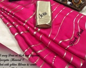 DARK PINK 100 Pure Satin Silk Designer Saree Zig Zag Printed Girlish Sari With Golden Plain Unstitched Blouse Fabric Dress Material
