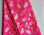 PINK 100 Pure Satin Silk Designer Saree Floral Printed Girlish Sari With Golden Plain Unstitched Blouse Fabric Dress Material