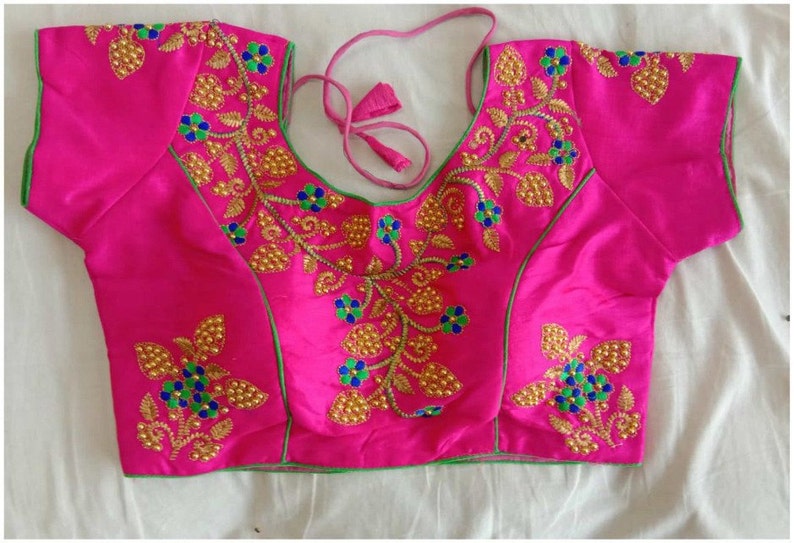 Designer Readymade Floral Work Banglori Silk Wedding Saree Stitched Embroidery Blouse Crop Sari Top Work For Women