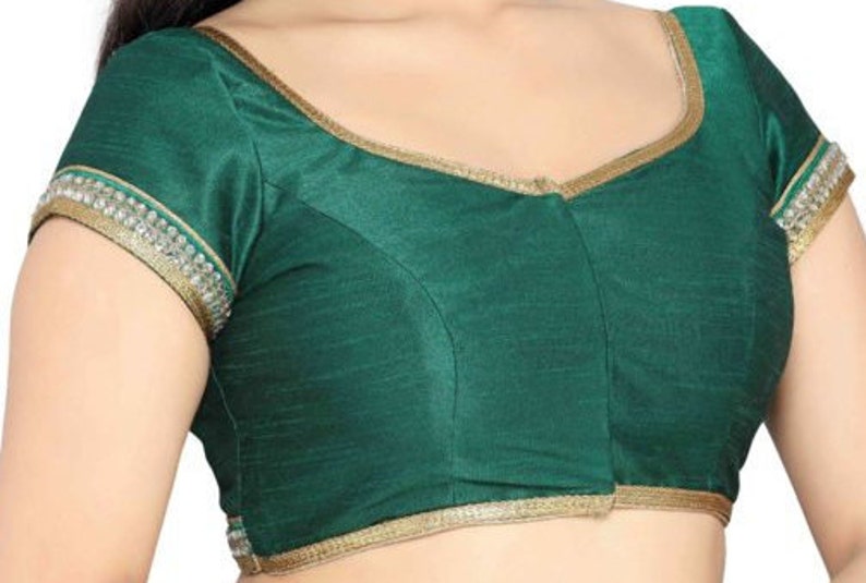 Readymade New Poly Raw Silk Wedding Saree Stitched Rajasthani Blouse Crop Christmas Party Wear Sari Top For Women