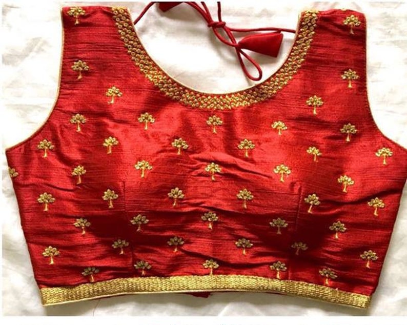 MAROON Designer Readymade Butta Work Banglori Silk Wedding Saree Stitched Embroidery Blouse Crop Sari Top Work For Women