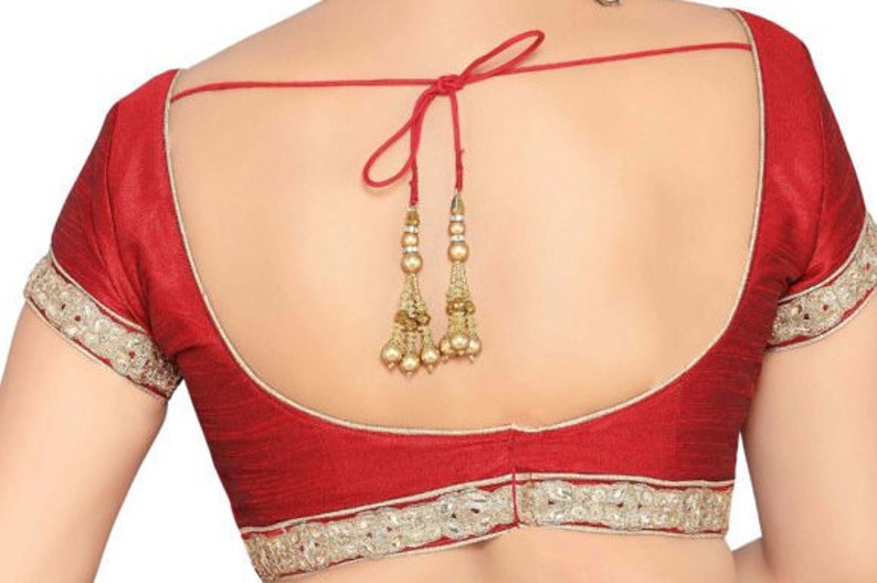 Readymade New Poly Raw Silk Wedding Saree Stitched Rajasthani Blouse Crop Christmas Party Wear Sari Top For Women