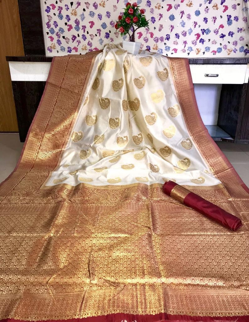 NEW Banarasi SILK WEAVING Saree Bridal Christmas Gift Occasional Festive Wear Party Wedding Indianattire Sari with UnStitched Running Blouse