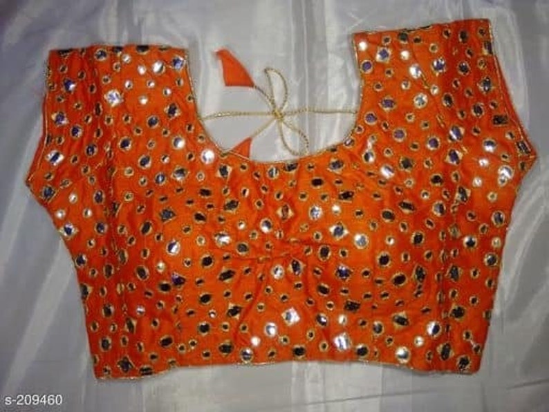 Designer Readymade Orange Party Wedding Wear New Art Silk Black Saree Stitched Blouse Crop Sari Top Mirror Work For Women